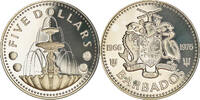 Barbados 5 Dollars Coin, Franklin Mint, Proof, Silver, KM:25a -