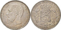 Belgium 5 Francs, 5 Frank Coin, Leopold II, Brussels, Silver -