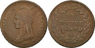 France Decime Coin, Paris, Coq/Corne, Bronze, Gadoury:187 -
