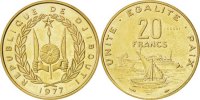 Djibouti 20 Francs Coin, Bronze-Aluminium, KM:E5 -