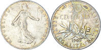 France 50 Centimes Coin, Semeuse, Paris, Silver, KM:854 -
