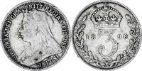Great Britain 3 Pence Coin, Victoria, Silver, KM:777 -