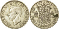 Great Britain 1/2 Crown Coin, George VI, Silver, KM:856 -