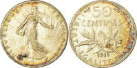 France 50 Centimes Coin, Semeuse, Paris, Silver, KM:854 -