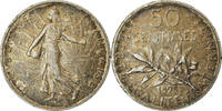 France 50 Centimes Coin, Semeuse, Paris, Silver, KM:854 -
