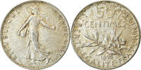 France 50 Centimes Coin, Semeuse, Paris, Silver, KM:854 -