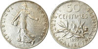 France 50 Centimes Coin, Semeuse, Paris, Silver, KM:854 -