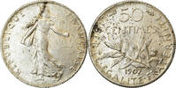 France 50 Centimes Coin, Semeuse, Paris, Silver, KM:854 -