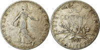 France 50 Centimes Coin, Semeuse, Paris, Silver, KM:854 -