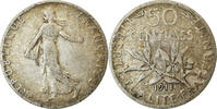 France 50 Centimes Coin, Semeuse, Paris, Silver, KM:854 -