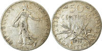 France 50 Centimes Coin, Semeuse, Paris, Silver, KM:854 -