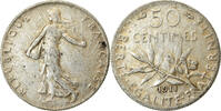 France 50 Centimes Coin, Semeuse, Paris, Silver, KM:854 -