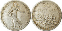 France 50 Centimes Coin, Semeuse, Paris, Silver, KM:854 -