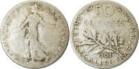 France 50 Centimes Coin, Semeuse, Paris, Silver, KM:854 -