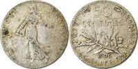 France 50 Centimes Coin, Semeuse, Paris, Silver, KM:854 -