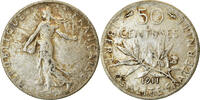 France 50 Centimes Coin, Semeuse, Paris, Silver, KM:854 -
