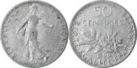 France 50 Centimes Coin, Semeuse, Paris, Silver, KM:854 -