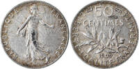 France 50 Centimes Coin, Semeuse, Paris, Silver, KM:854 -