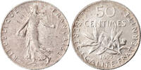 France 50 Centimes Coin, Semeuse, Paris, Silver, KM:854 -
