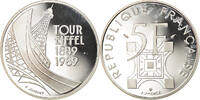 France 5 Francs Coin, Tour Eiffel, Paris, BE, Silver, KM:968a -