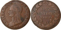 France 5 Centimes Coin, Dupré, Paris, Bronze, KM:640.1 -