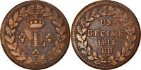 France Decime Coin, Louis XVIII, Strasbourg, Bronze, KM:701 -