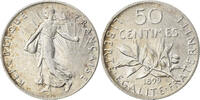 France 50 Centimes Coin, Semeuse, Paris, Silver, KM:854 -