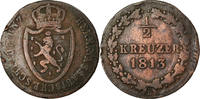 German States 1/2 Kreuzer Coin, NASSAU, Usingen, Copper -