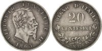 Italy 20 Centesimi Coin, Vittorio Emanuele II, Milan, Silver -
