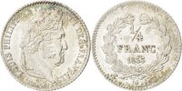 France 1/4 Franc 1833 A Coin, Louis-Philippe, Paris, Silver MS(60-62)