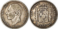 Spain 2 Pesetas Coin, Alfonso XII, Madrid, Silver, KM:678.2 -