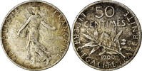 France 50 Centimes Coin, Semeuse, Paris, Silver, KM:854 -