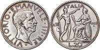 Italy 20 Lire Coin, Vittorio Emanuele III, Rome, Silver -
