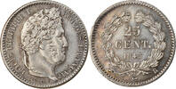 France 25 Centimes Coin, Louis-Philippe, Rouen, Silver -