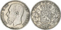 Belgium 5 Francs, 5 Frank Coin, Leopold II, Silver, KM:24 -