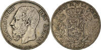 Belgium 5 Francs, 5 Frank Coin, Leopold II, Silver, KM:24 -