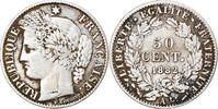 France 50 Centimes Coin, Cérès, Paris, Silver, KM:834.1 -