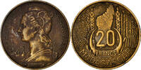 Madagascar 20 Francs Coin, Paris, Aluminum-Bronze, KM:7 -