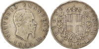 Italy 2 Lire Coin, Vittorio Emanuele II, Naples, Silver -