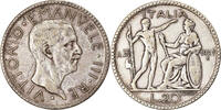Italy 20 Lire Coin, Vittorio Emanuele III, Rome, Silver -
