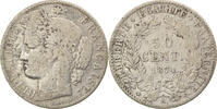 France 50 Centimes Coin, Cérès, Paris, Silver, KM:834.1 -