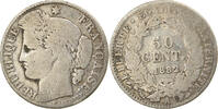 France 50 Centimes Coin, Cérès, Paris, Silver, KM:834.1 -