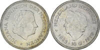 Netherlands 10 Gulden Coin, Juliana, Silver, KM:195 -