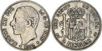 Spain 2 Pesetas Coin, Alfonso XII, Madrid, Silver, KM:678.2 -
