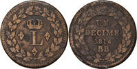 France Decime Coin, Louis XVIII, Strasbourg, Bronze, KM:701 -