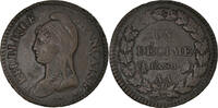 France Decime Coin, Dupré, Metz, Bronze, KM:644.2 -