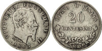 Italy 20 Centesimi Coin, Vittorio Emanuele II, Milan, Silver -