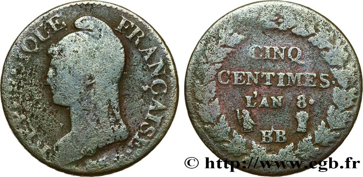 1800 28. Монета Франции 1800 год Франция, Лилль cinq centimes w.