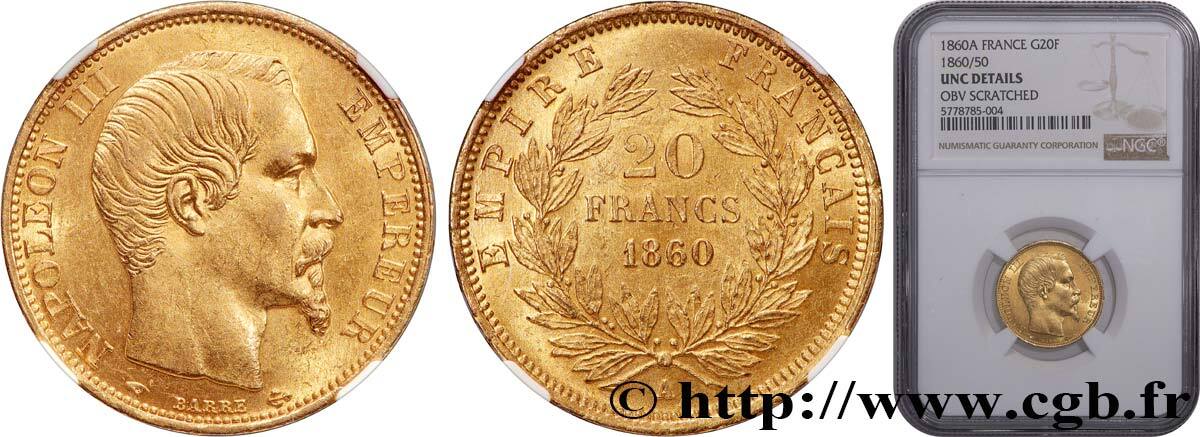 FRANCE 20 francs or Napoléon III, tête nue, 1860/50 SECOND EMPIRE Paris ...