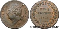 FRANCE Essai de 5 centimes en bronze, tranche lisse LOUIS XVIII Paris 1821 (27,17mm, 8,27g, 6h) -